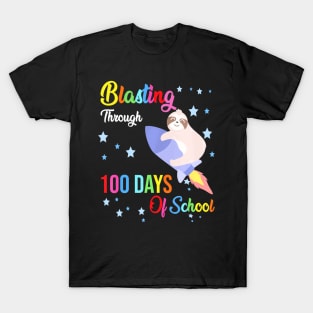 Sloth Blasting Through 100 Days Of School 100Th Day Boy Girl T-Shirt